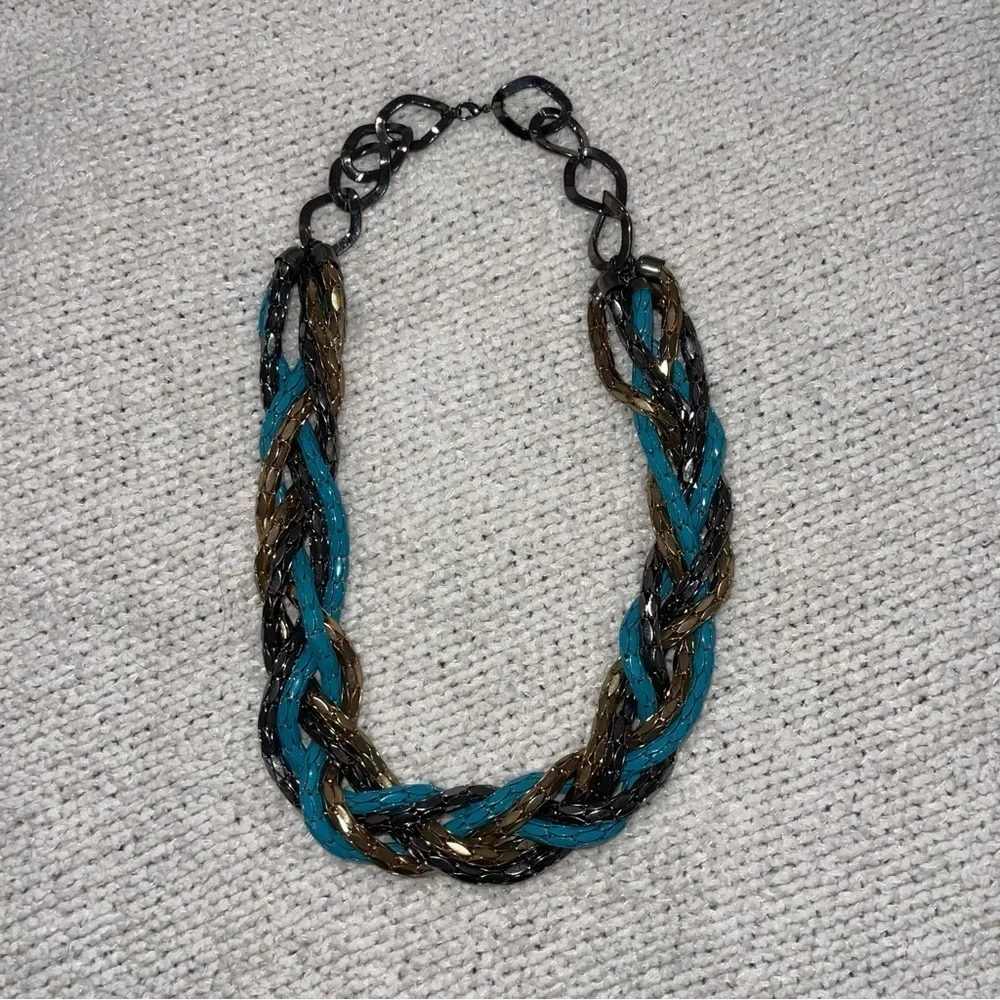 Bebe Beaded teal mix metal Braided Chain Necklace - Picture 3 of 6